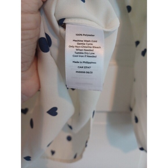 Talbots navy ivory heart print blouse M classic office pullover polyester modest - Picture 4 of 9